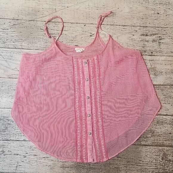 Aerie Red & White Striped Button Up Sheer Cami Sz M - Picture 6 of 8